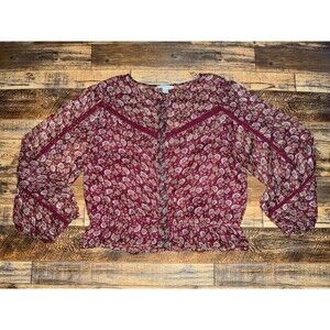 American‎ Eagle Women’s Sheer Floral Peasant Blouse XL Boho Long Sleeve